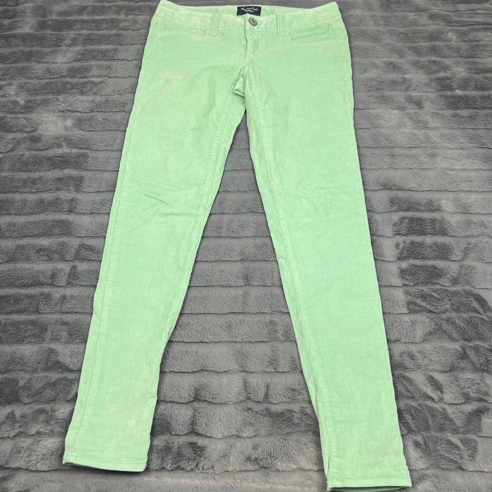 American Eagle Super Stretch Corduroy Jeggings Mint Green Skinny Pants Size 4